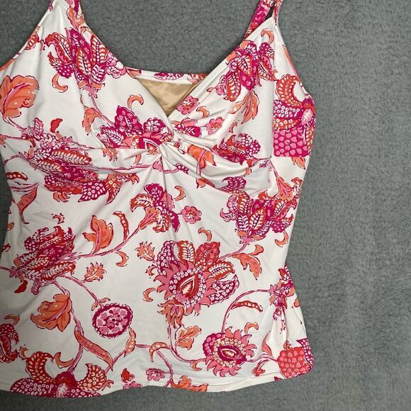 Lands End Womens swimsuit tankini top pink floral underwire adjustable beach 14 - Picture 9 of 9